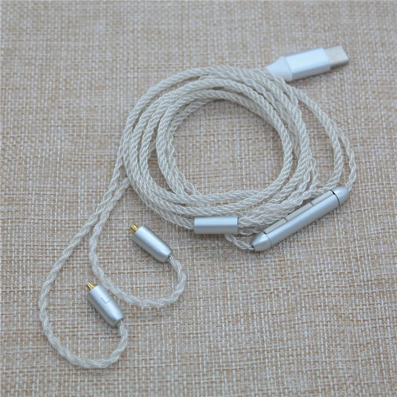 3.5mm/ Type C OCC Silver Plated Audio Cable 8 Strand MMCX Headphone Cable with Microphone DIY HiFi Cable for SE425 UE900