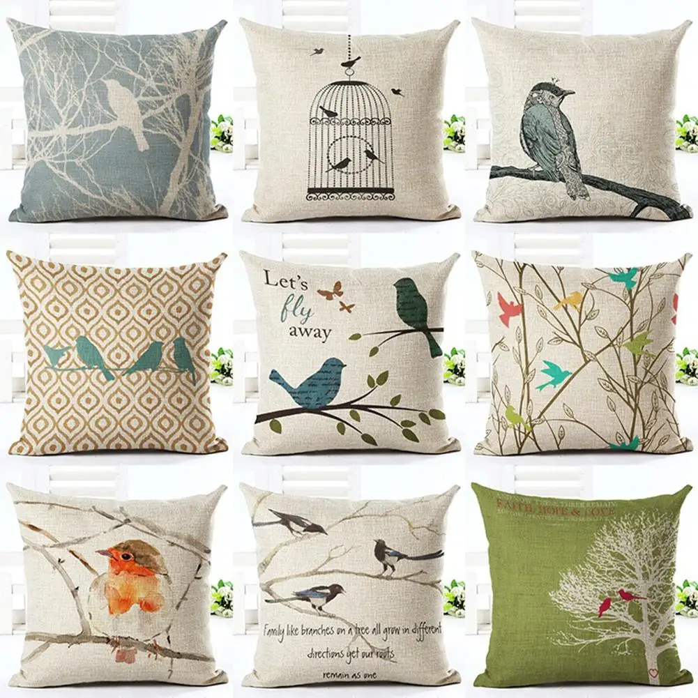 Cute Bird Pattern Throw Pillow Case Office Sofa Square Waist Cushion
