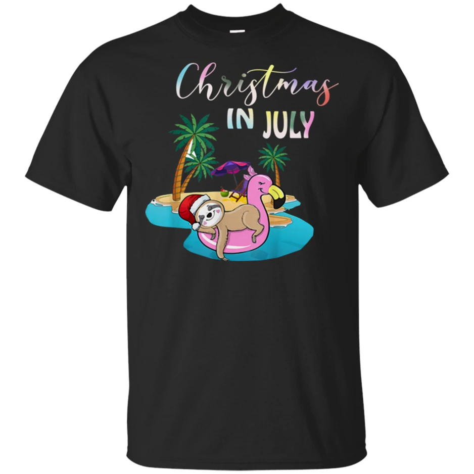 Рождество июля ленивый Ленивец На Фламинго футболка float черно-белый