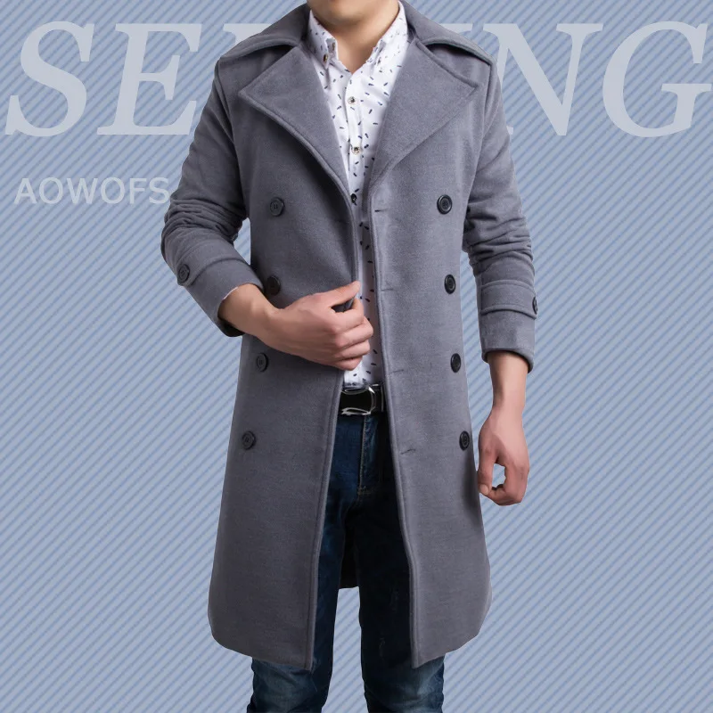 

Direct Supply Aowofs Official Genuine Product England Men Slim Fit Double Breasted Fold-down Collar Long Woolen Coat Y038