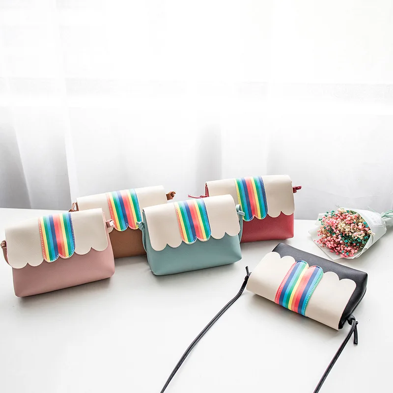 

2019 New Fashion Personality Female Bag Pu Single Shoulder Messenger Bag Color Matching Rainbow Small Square Bag