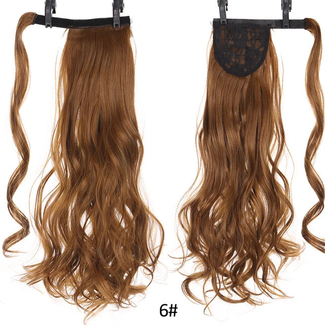 DIANQI Synthetic Corn Wavy Long Curly Ponytail Hairpiece Wrap on Clip Hair Extensions Black Pony Hair 6