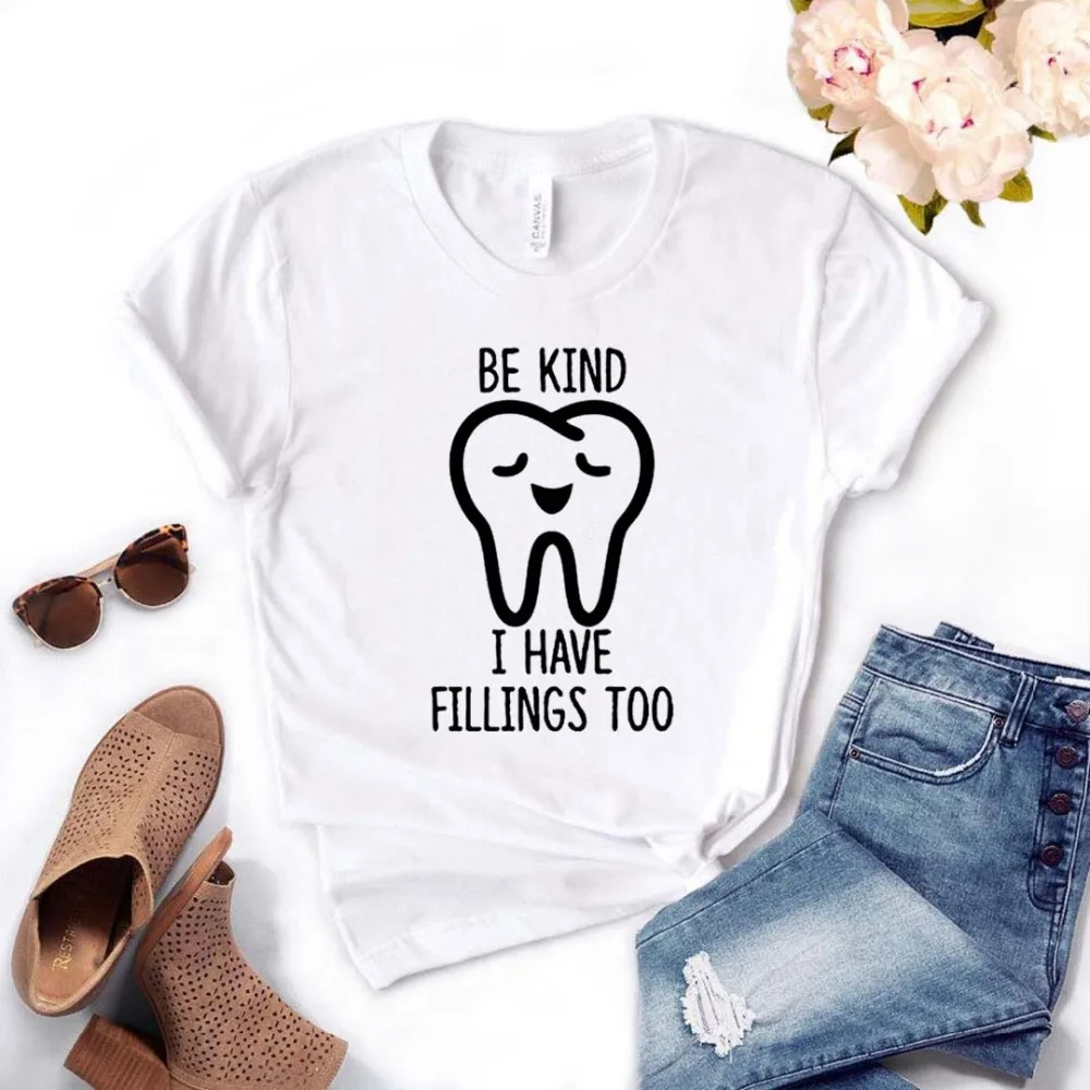 Женская футболка с принтом «Be kind», смешные изделия из хлопка, футболка для девочек Yong, 6 цветов, Прямая поставка, NA-416
