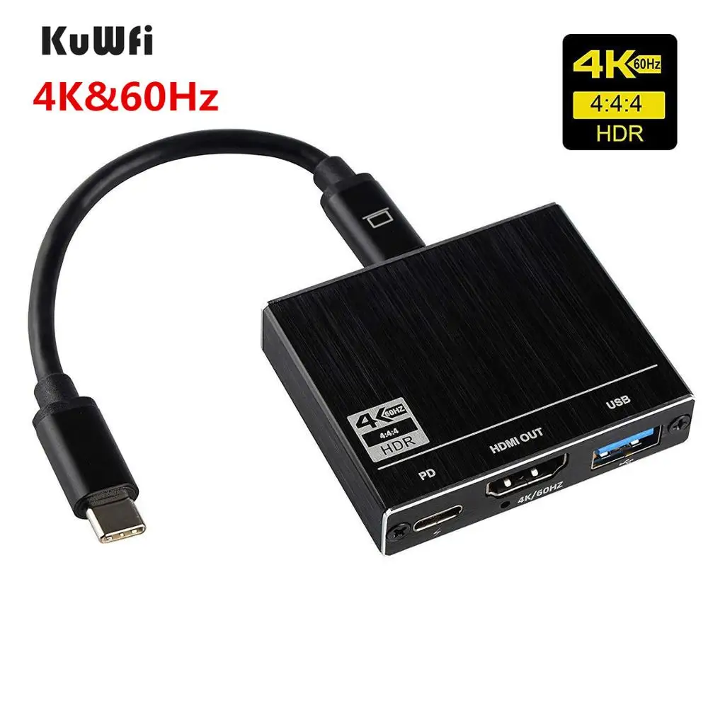 KuWFi 3 в 1 адаптер типа C к USB 0 концентратор многопортовый HDMI 2 4K 60Hz 100W PD зарядный порт