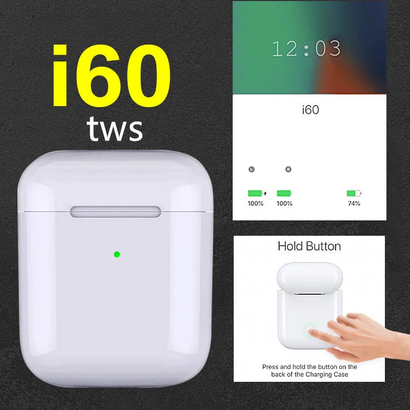 Original i60 TWS Wireless Earphone 6D Super Bass Smart sensor pk w1 h1 Chip i12 i30 i60 i80 i100 i200 i500 i800 i1000tws