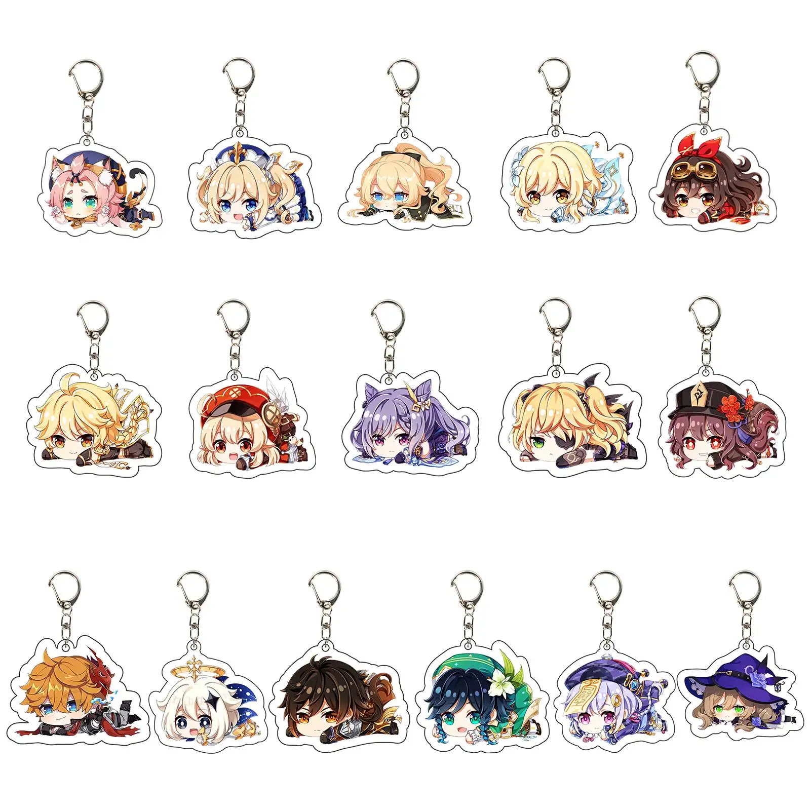 Genshin Impact Zhongli Diluc Keychain Cosplay Cute Game Character Venti Paimon Tartaglia Mona Acrylic Keyrings