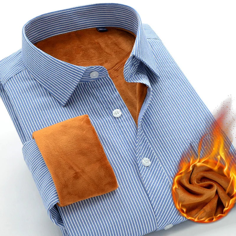 6XL 7XL 8XL 9XL 10XL Большие размеры Повседневная рубашка зима плюс бархат Толстая теплая брендовая одежда мужская полосатая рубашка с длинными рукавами