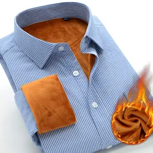 6XL 7XL 8XL 9XL 10XL Большие размеры Повседневная рубашка зима плюс бархат Толстая теплая брендовая одежда мужская полосатая рубашка с длинными рукавами