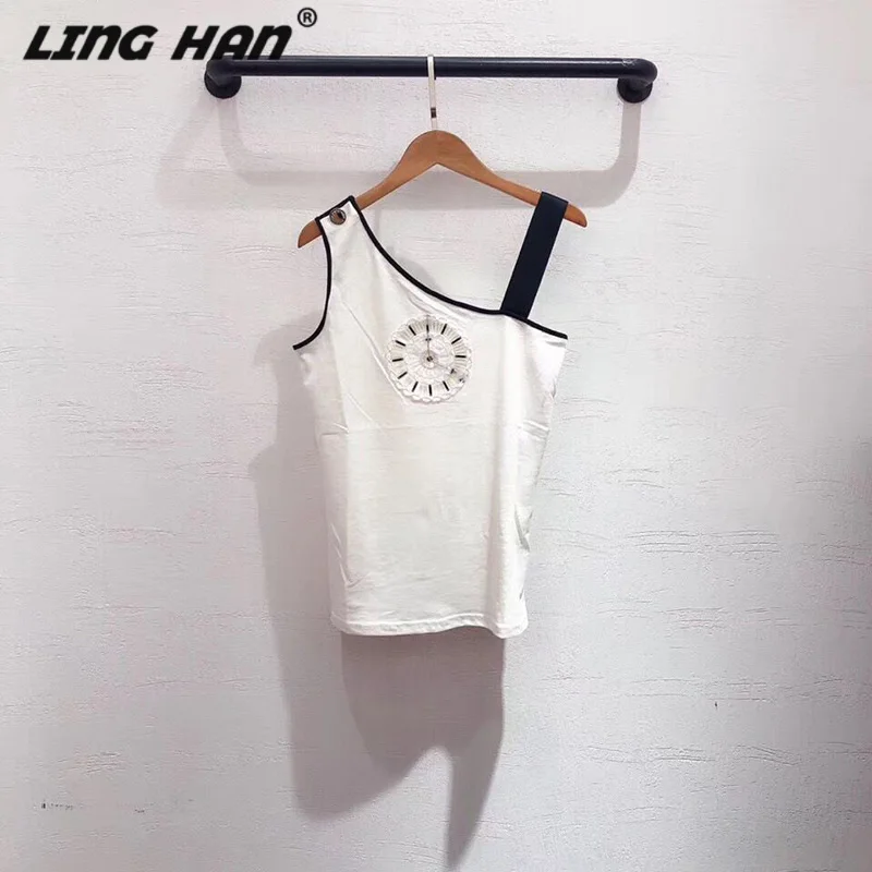 Белый LINGHAN/Модная Асимметричная футболка; Повседневная футболка с 3D рисунком часов; дизайнерская футболка; сезон весна-лето; Новинка - Цвет: Белый
