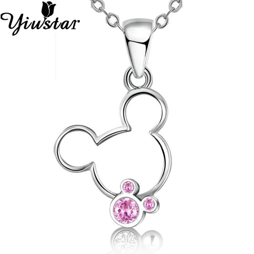 925 silver necklace Yiustar Минни Микки серьги-гвоздики ювелирные изделия маленькие мышки серьги для женщин и детей пирсинг ушей Aniaml милые серьги модные подарки - Окраска металла: 925 silver necklace