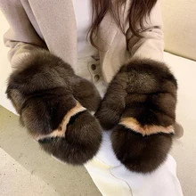

Luxury Real Sable Fur Women's Winter Warm Fur Gloves Genuine Mink Fur Mittens Wrist Warmer Fluffy Mittens H2865