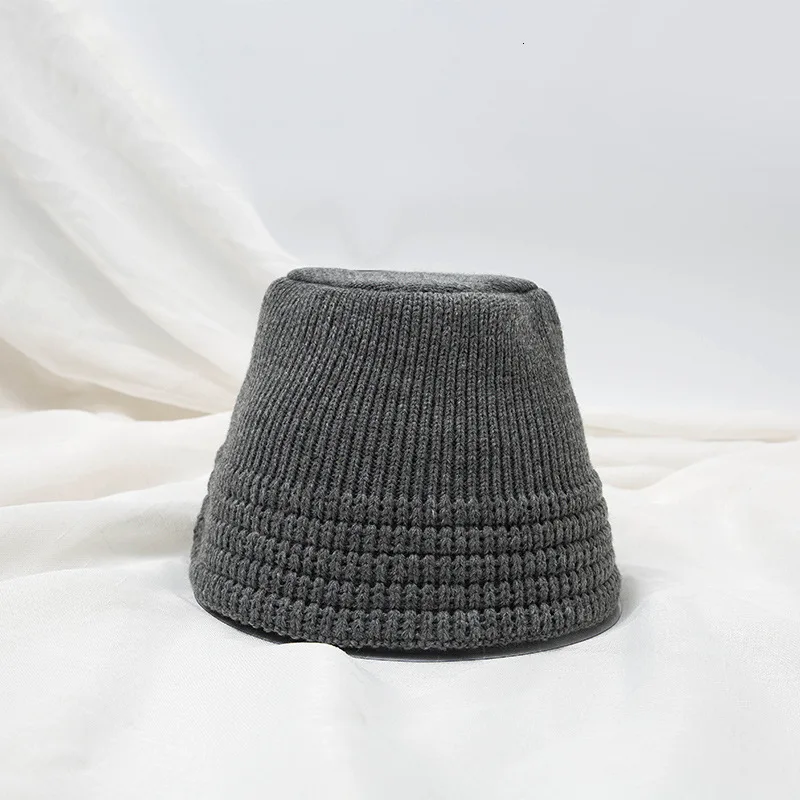 Grey Новинка, женская вязаная Панама, зимняя, весенняя, толстая, теплая, Рыбацкая шапка, новинка, одноцветная, Рыбацкая шляпа, женская панама, шапка, уличная одежда - Цвет: Grey