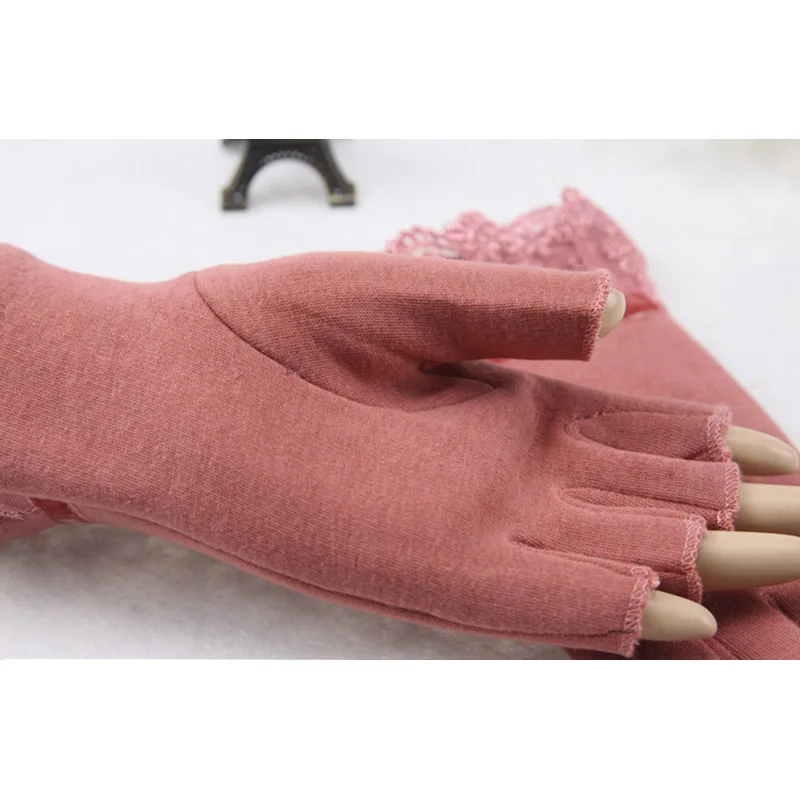 Winter Gloves Women Fingerless Lace Knitted Thermal Warm Half Finger Ladies Autumn Mitten Women Office Winter Hand Gloves Velvet