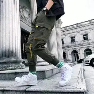 8 Cargo Pants Men Polyester Comfortable Drawstring Joggers Trousers Black White Many Pockets Ankle Banded Male Casual Pants Boys - Цвет: 8