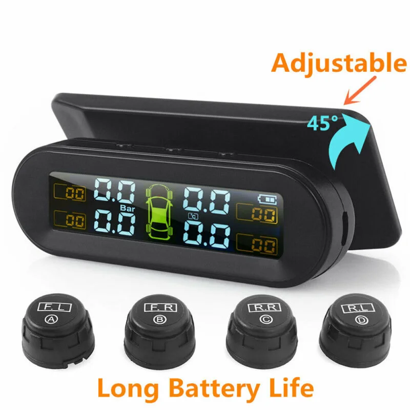 

Wireless Solar TPMS LCD Car Tire Pressure Monitoring System + 4 External Sensors