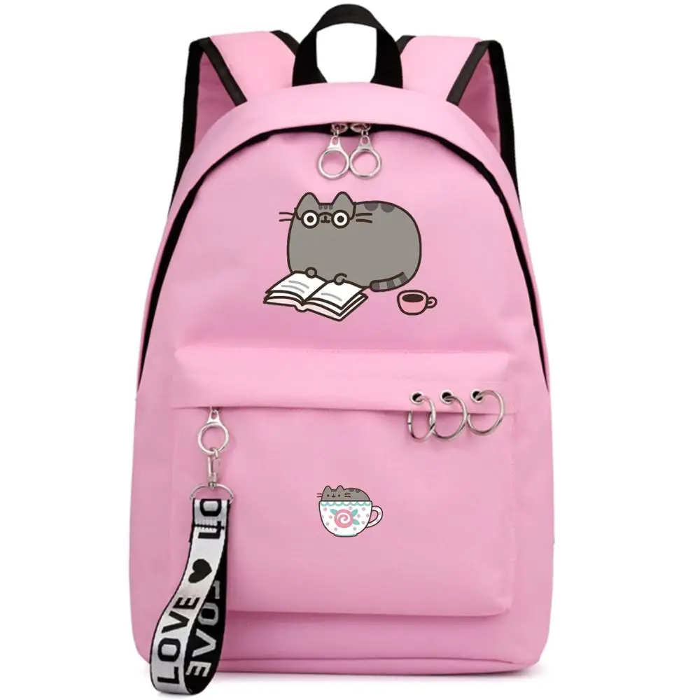Мультфильм Единорог кошка розовый рюкзак школьные сумки Mochila дорожные сумки ноутбук кольцо с изображением ленты рюкзак в форме круга розовый черный - Цвет: Style 1