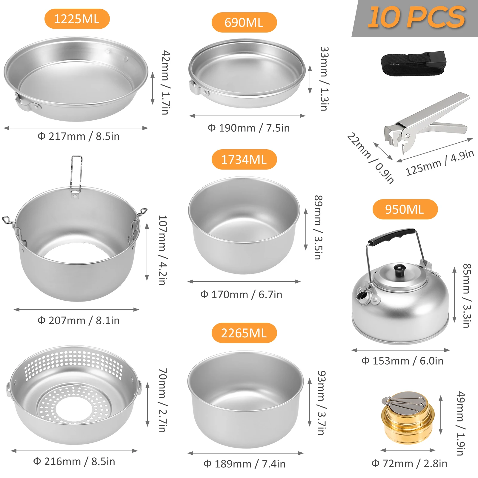 Details about   Outdoor Camping Stove Kit Dish Plates Pots Water Kettle Stove Hand Vice 10 PCS