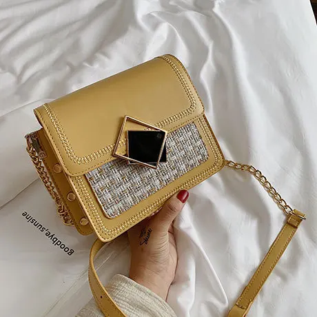 

Fashionable woven face decoration elegant women's small square bag wild texture wheat ear chain shoulder messenger bag 2019 new