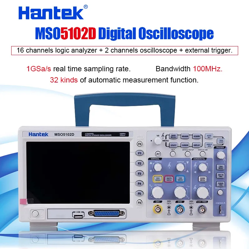 Цифровой осциллограф Hantek MSO5102D 2 канала 100 МГц 1GSa/s длина записи 1 м 16 каналов в |