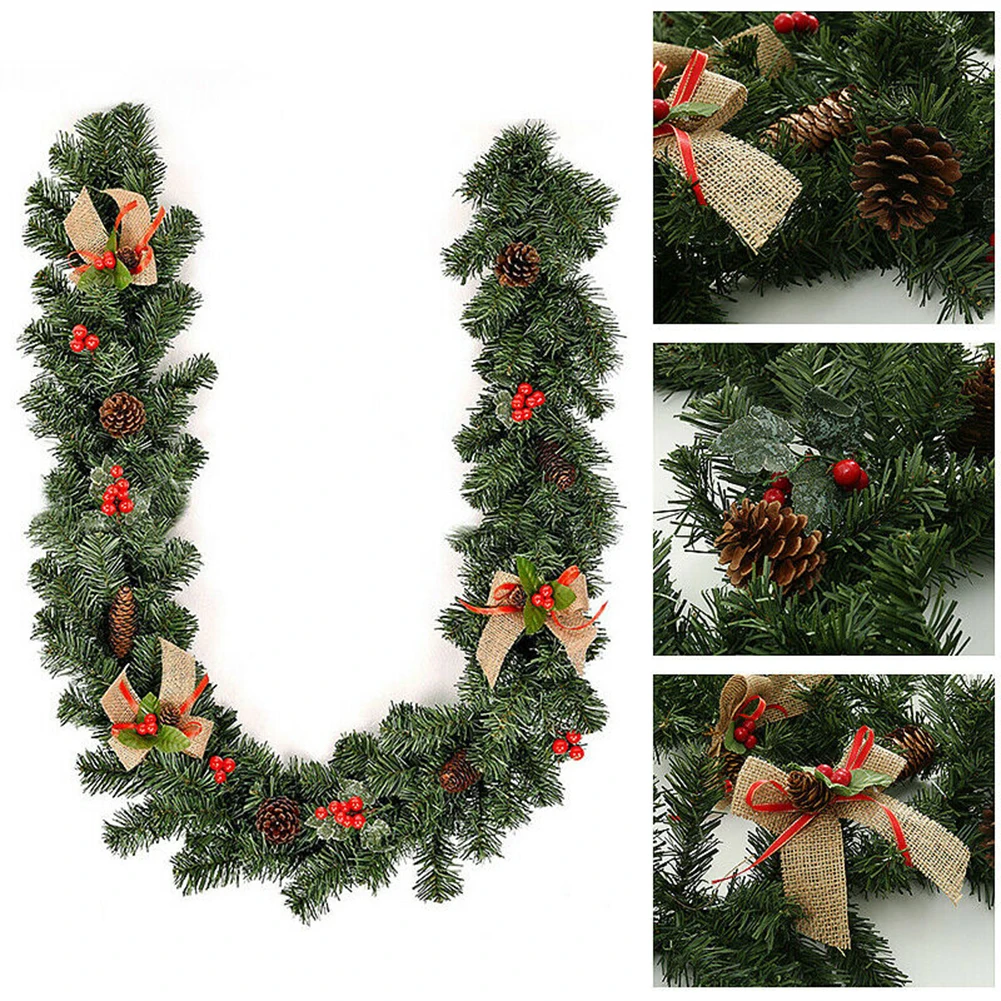 1.8m Christmas Artificial Berries PVC Garland Rattan Wreath Wreath Mantel Fireplace Stairs Wall Door Pine Xmas Tree Decor