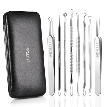 

Lurrose 8PCS Blackhead Remover Tools Kit Stainless Steel Acne Removal Extractor Tool Set for Blemishes Whiteheads Pimples with B