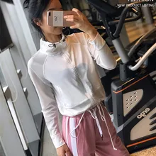 Для женщин из сетчатой ткани, занятий йогой, блузка для спортивного зала, спортивный топ с застежкой-молнией быстросохнущая бег футболки дышащий фитнес, Спорт Одежда тренировки Костюмы