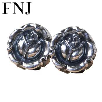 

FNJ Rose Flower Earrings 925 Silver boucle d'oreille for Women Jewelry S925 Sterling Silver Stud Earring Romantic