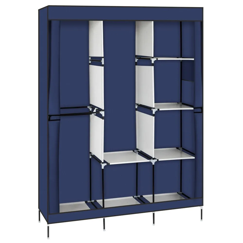 

Blue Color Portable Closet Wardrobe Clothes Rack Storage Organizer With Shelf Large Capacity Cabinet Dustproof Wardrobe