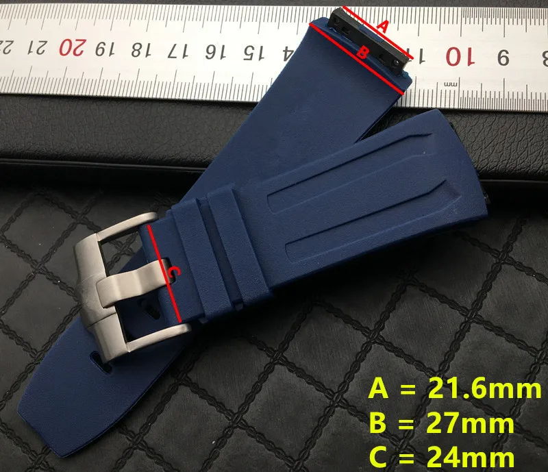 Черный синий ремешок для часов 27 мм AP 26589 26560IO.OO.D002CA.01 Audemars и Piguet Oak Concept belt|Ремешки