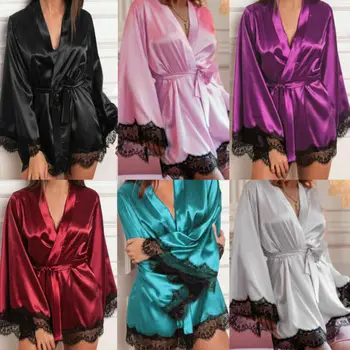 

Women Long Bride Robe Satin Silk Night Dressing Gown Bathrobe Bridesmaid Ki
