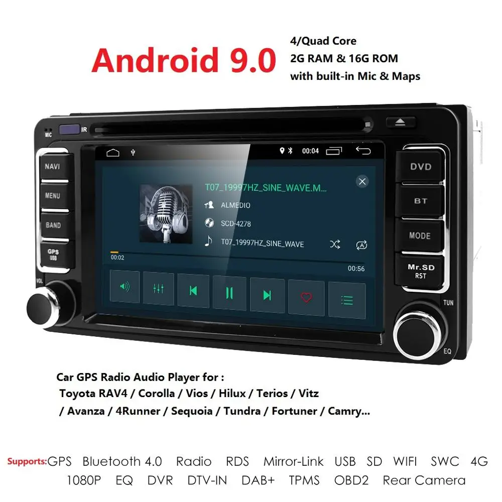 Sale 6.2"800*480 QuadCore Android 9.0 Car DVD Player for Toyota Prado 120 Land Cruiser 2004-2009 Car Radio Stereo Bluetooth DVR 2GRAM 2