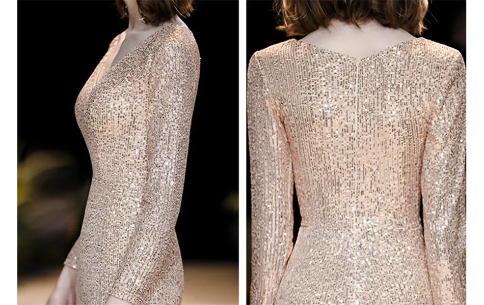 Это Yiiya вечернее платье с длинным рукавом Robe De Soiree K021 элегантные вечерние платья с v-образным вырезом для женщин вечерние платья с золотыми блестками