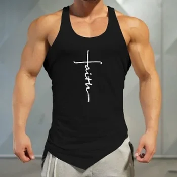 Gym Tank Top Men Letter Printing Faith Shirt Fitness Clothing Mens Summer Sports Casual Slim Graphic Tees Shirts Vest Tops 3