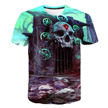 

Fashionable Men's Skull T-shirt Summer Best Selling 3D Streetwear Psychedelic Neck Short Casual Fun T-shirthip hop t shirt