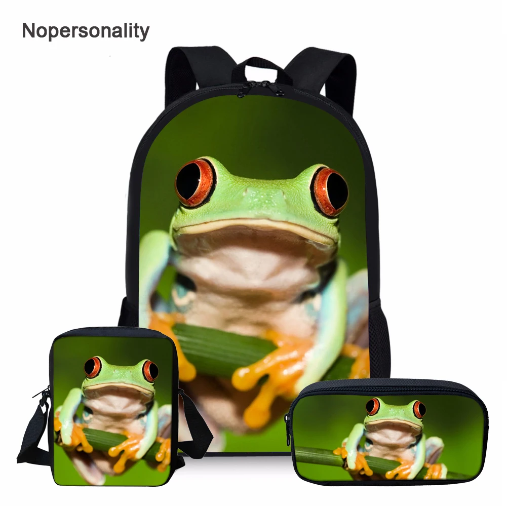 Nopersonality 3pcs School Bag Set Cute Animal Frog Print Kids Daypack Bookbags 16inch Primary Children Schoolbag Polyester | Багаж и сумки