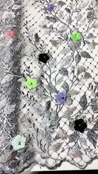 

Silver /grey color 3d flower handmade beaded embroidery lace fabric African new design lace factory price 5yards per lot