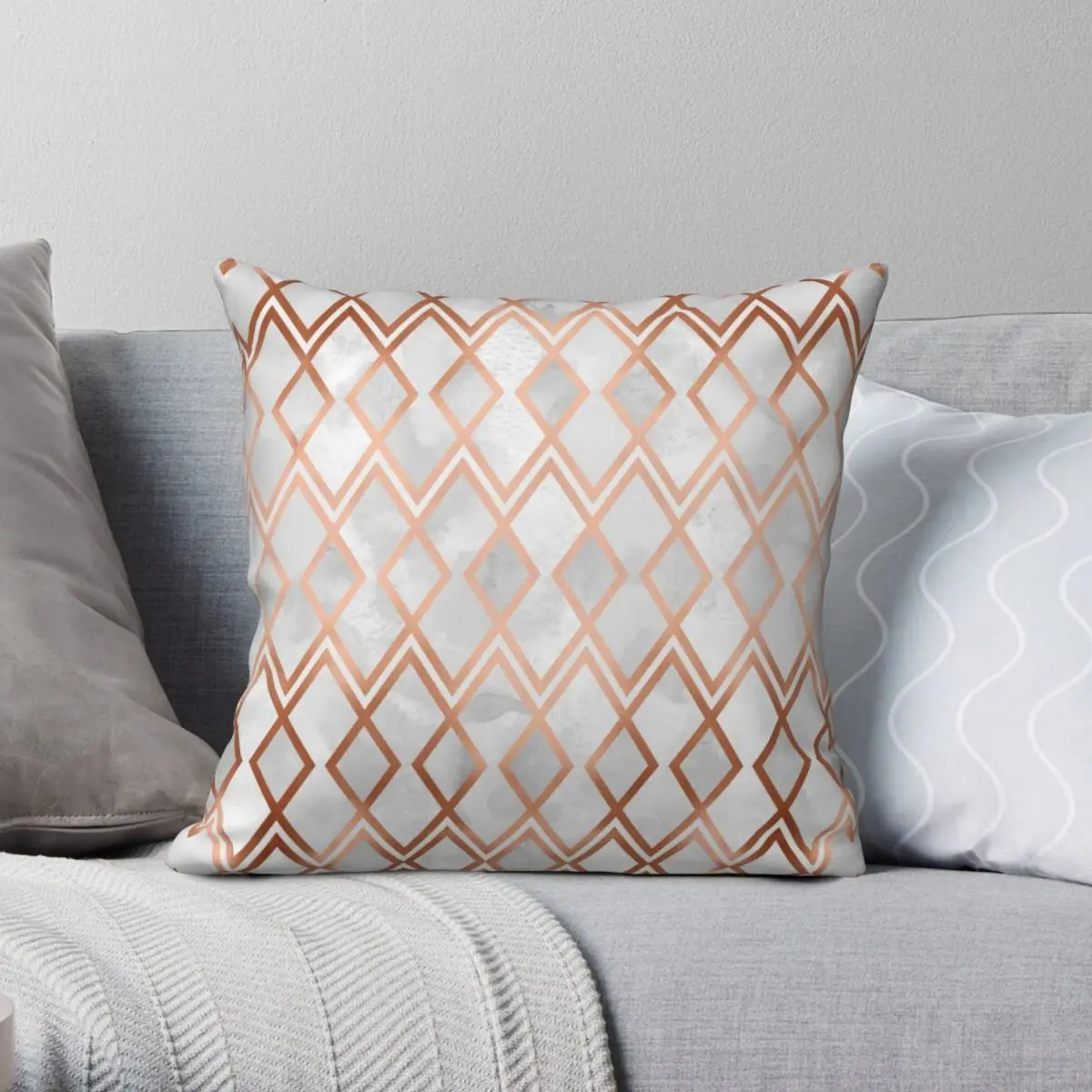 

Copper White Geo Diamonds Square Pillowcase Polyester Linen Velvet Creative Zip Decorative Home Cushion Case