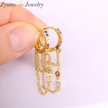 5 пар, позолоченные серьги-цепочки с кисточками Радужный цирконий CZ микро проложить красочные с множеством кристаллов серьги для женщин леди