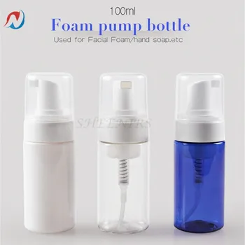 

Free Shipping 25pcs 3.3oz 100ml Blue White Clear Plastic PET Foamer Bottle Pump Mini Travel Size Soap Dispenser For lotion