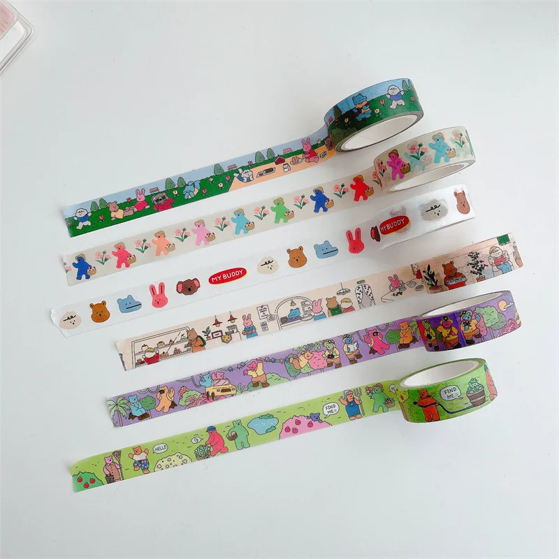

Cartoon Cute Bear Colorful Washi Tape Korean Ins Decorative Masking Tape Children Interest Kawaii Sealing Sticker Stationery 5m