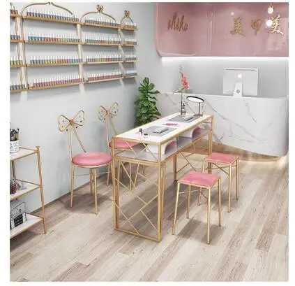 US $158.40 Nail art table special economical single double simple net red envelope mail wrought iron paint nail art table and chair set