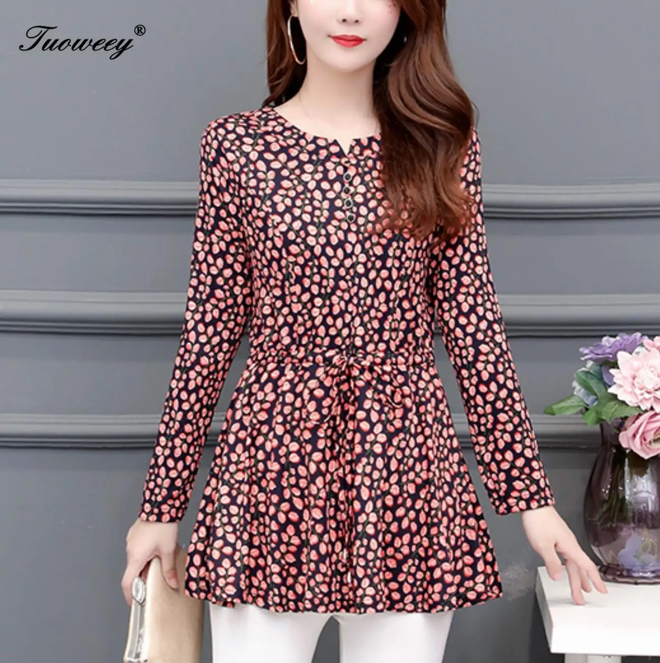 2022 long Sleeve Women's Shirts O Neck Floral Printed Casual blusas Long Tops Flower Fitness Women Tops autumn Plus Size 5XL