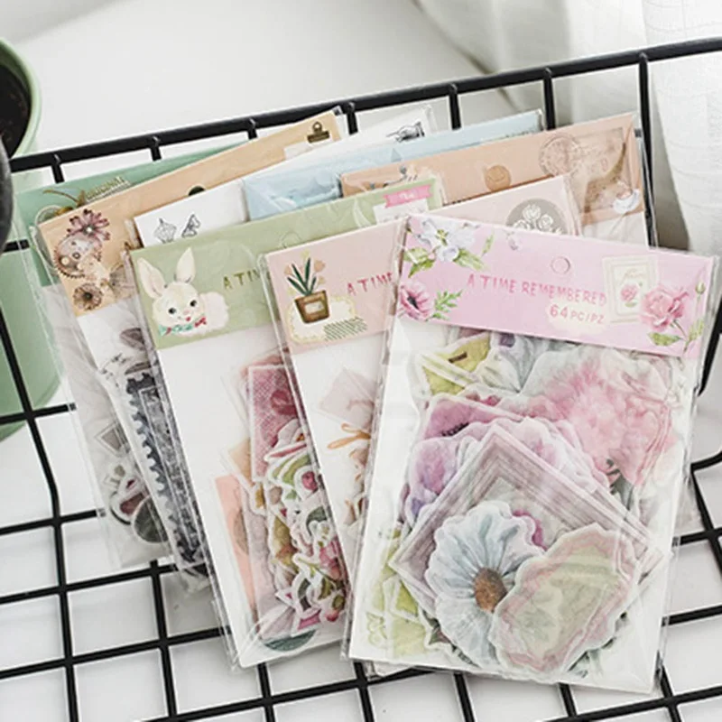 

64Pcs/lot Journal Japanese Paper Flower Vintage Calendar Coffee Decorative Diary Cute Stickers Scrapbooking Flakes Stationery