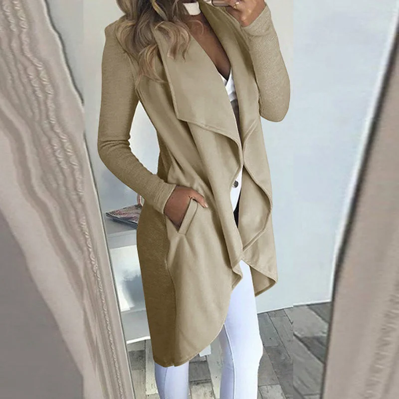 

Women Coat Jacket Lapel Slim Fit Pocket Solid Color Casual Simple Fashion Solid Color Autumn Casual High Quality Coat Jacket