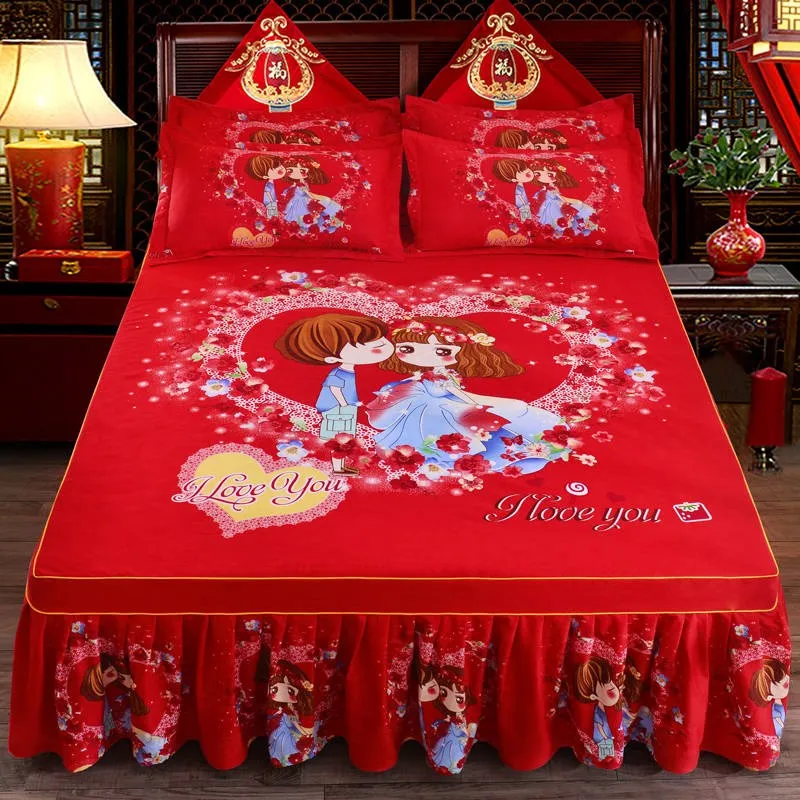 1 шт., утолщенное шлифовальное покрывало для свадьбы, простыня, мягкая Нескользящая юбка для кровати King queen 1,2 m/1,5 m/1,8 m/2,0 m - Цвет: Bedspread-2