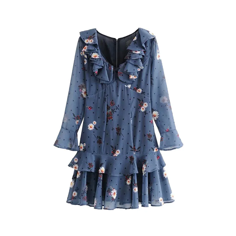 

2019 Spring And Summer New Style GIRL'S Tea Break Skirt Printed Chiffon Dress Flounced Slimming Seaside Holiday Short Skirt