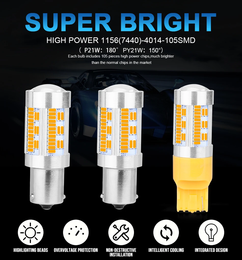 2 шт. BA15S P21W BAU15S PY21W 1156 Led T20 7440 лампы автомобильная поворотная сигнальная лампа белого и желтого цвета авто светильник 12 в Led обратный светильник хвост лампы