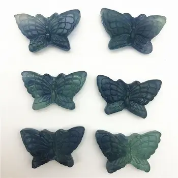 

Drop Shipping Cute Hand Carved Natural Blue Fluorite Quartz Rock Crystal Animals Butterfly Healing Natural Stones and Crystals
