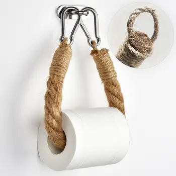 

40/50/60/70cm Vintage Style Towel Woven Hanging Rope Toilet Paper Holder Bathroom Decor Roll Holder Decor with Metal Fittings