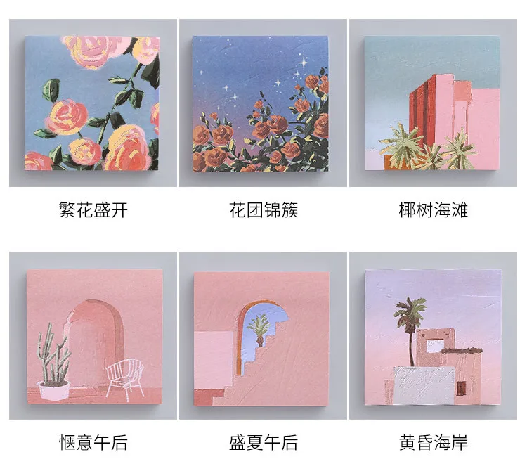 Girl Sticky Notes Oil Painting Color N Times Stickers Ins Beautiful Scenery Student Account Decoration Message Paper Memo Pads